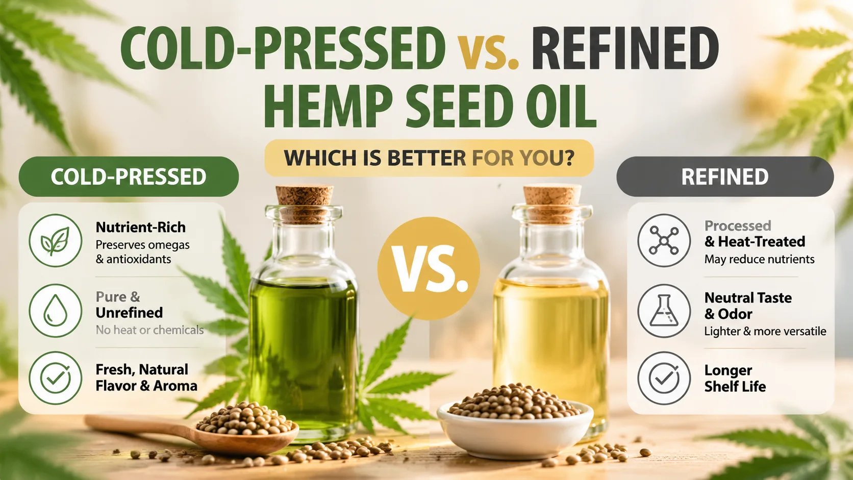 Huile de graine de chanvre pressée à froid vs. raffinée : laquelle est meilleure pour vous ? 9 Cold-Pressed vs. Refined Hemp Seed Oil Which Is Better for You