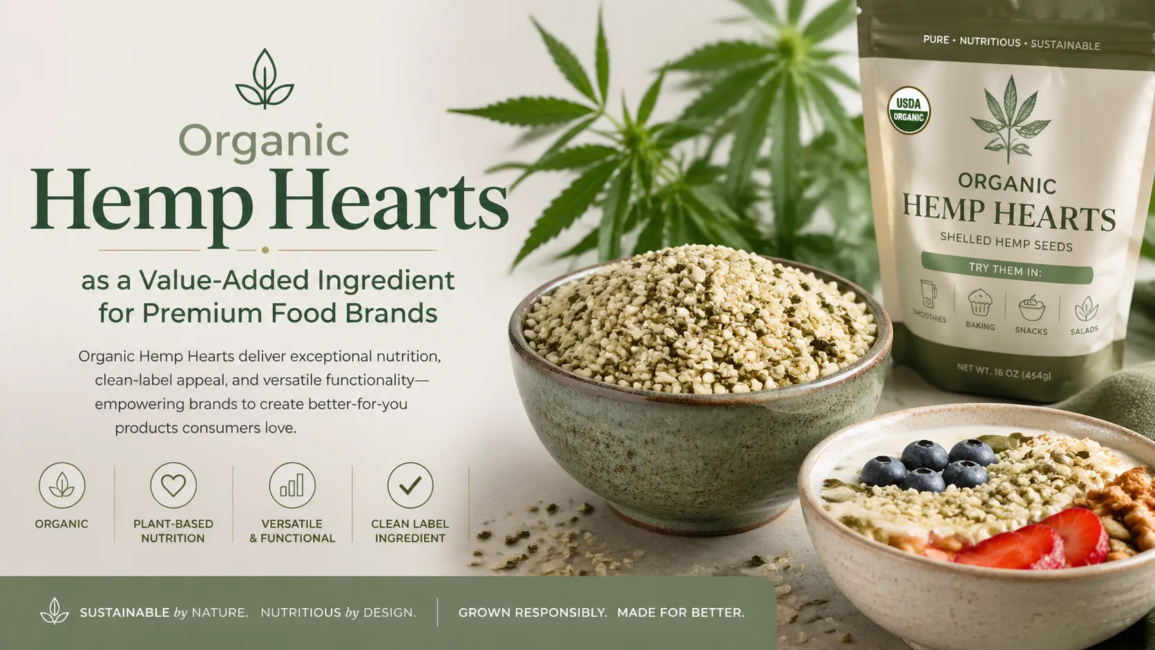 Les graines de chanvre décortiquées bio, un ingrédient à valeur ajoutée pour les marques alimentaires premium – Guide B2B complet 8 Organic Hemp Hearts as a Value-Added Ingredient for Premium Food Brands